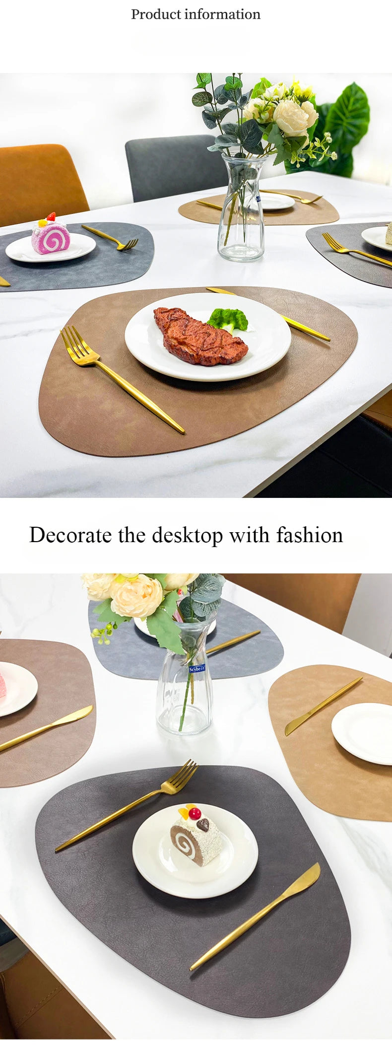 Nordic-Style Double-Sided PU Leather Placemat – Anti-Slip, Water Droplet Shape