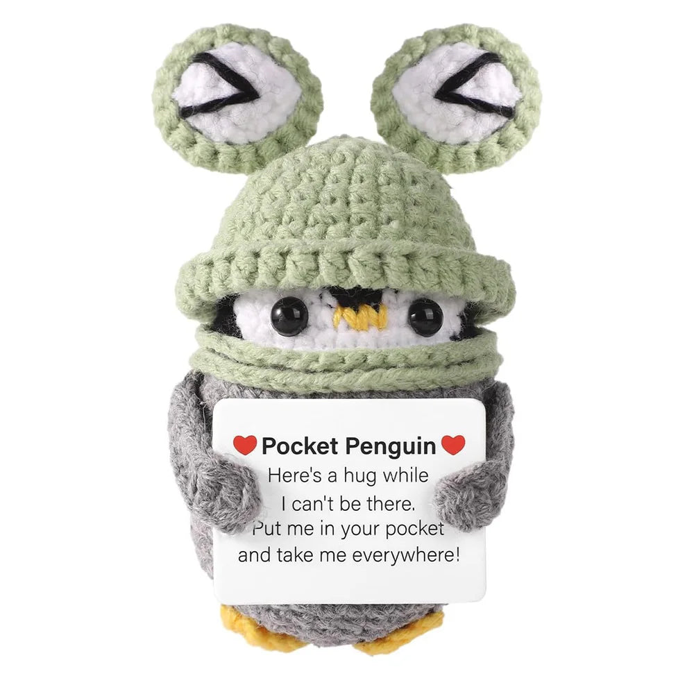 Handmade Knitted Penguin Doll with Positive Energy Card