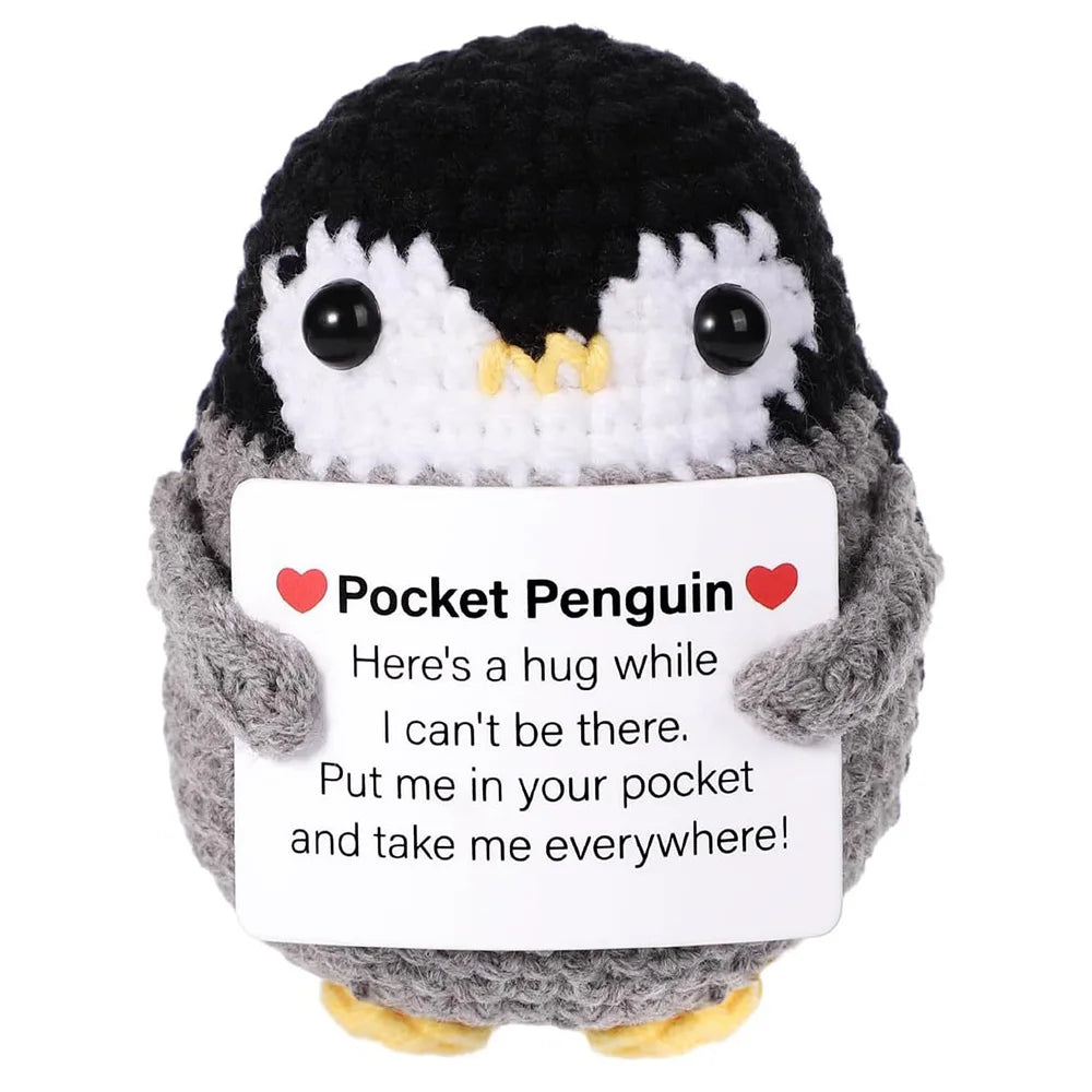 Handmade Knitted Penguin Doll with Positive Energy Card