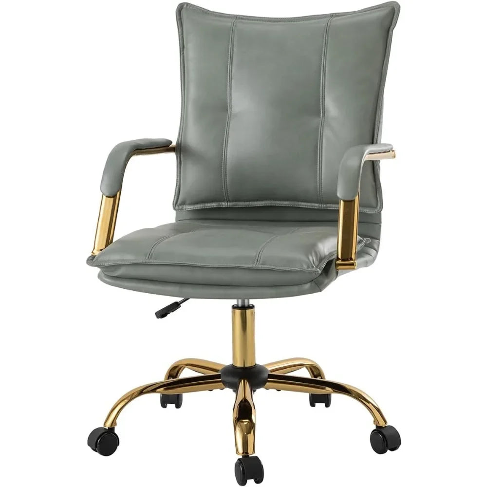 Adjustable Upholstered Home Office Chair with Golden Legs & Arms
