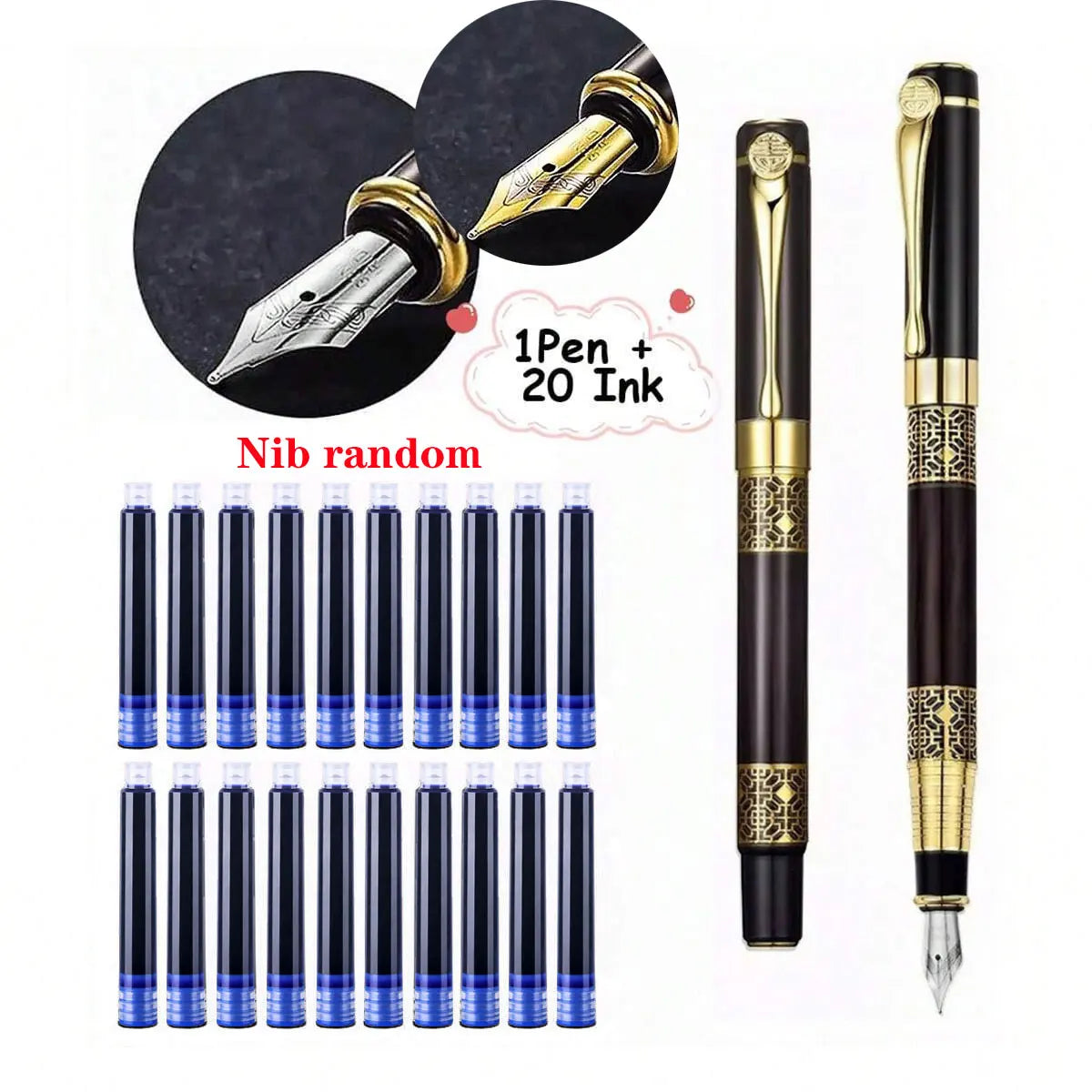 Retro Metal Fountain Pen with Replaceable Ink – Elegant Writing Gift (1–100pcs Set)