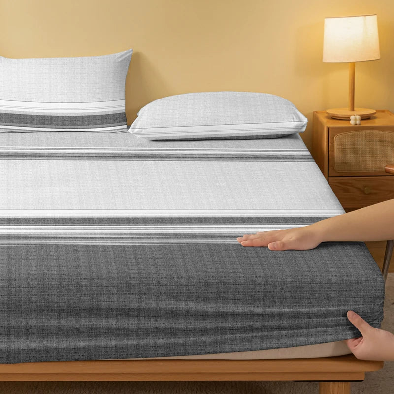 1pc Simple Modern Geometric Print Matte Fitted Sheet – Bedroom Bed Cover (No Pillowcases)