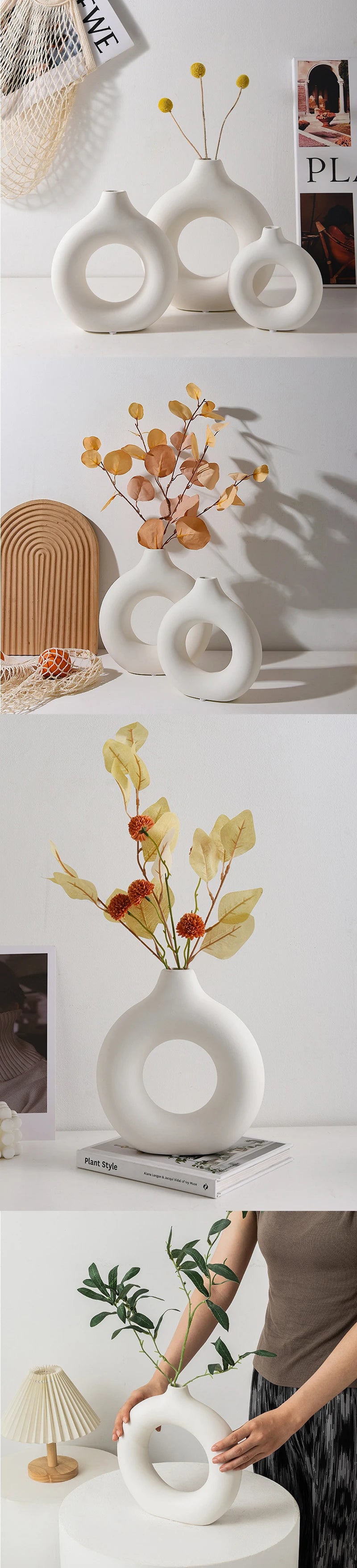 Nordic White Plastic Flower Vase – Modern Decorative Plant Pot for Floral Arrangements