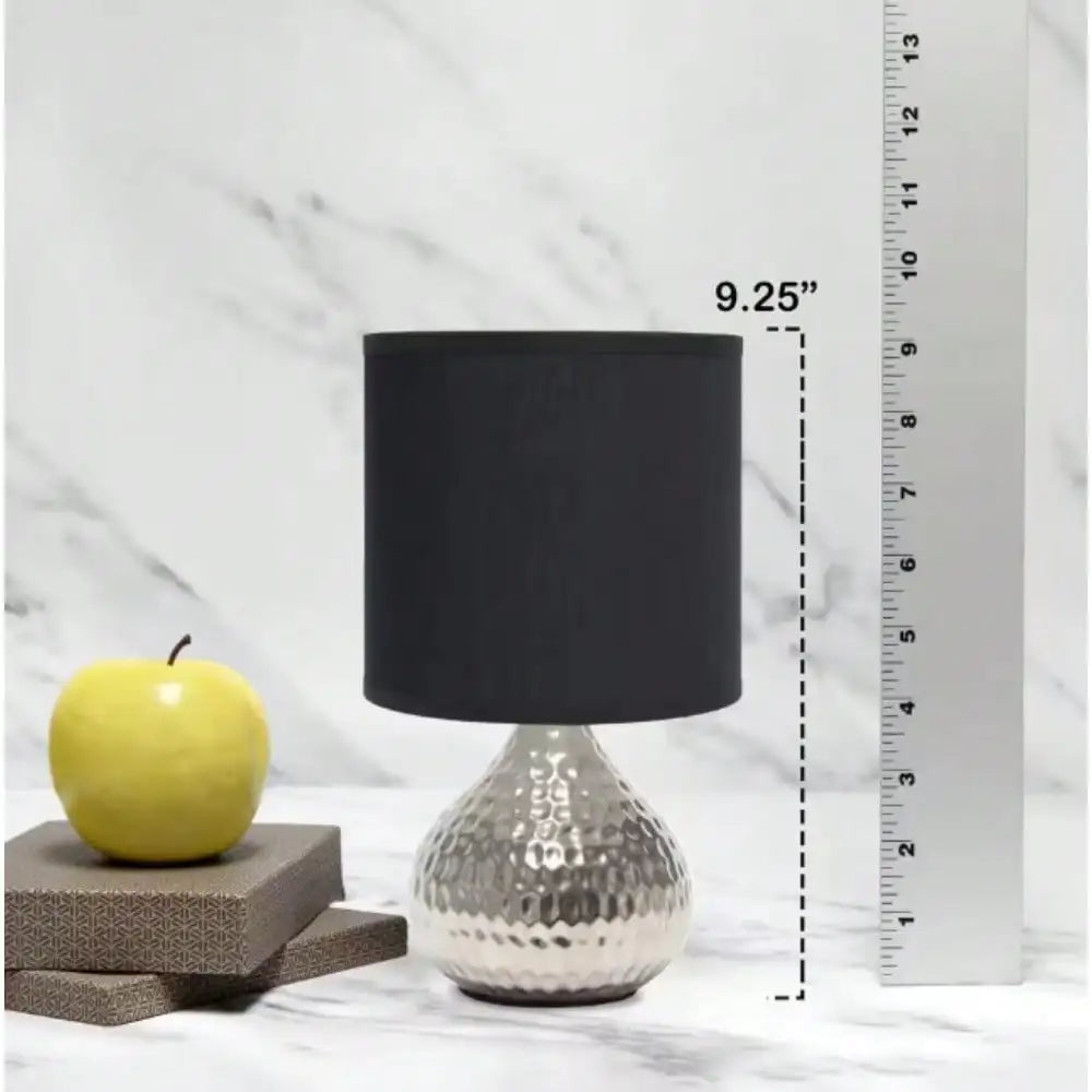 Silver & Black Hammered Drip Mini Table Lamp – 9.25" Bedside/Bedroom Accent Light