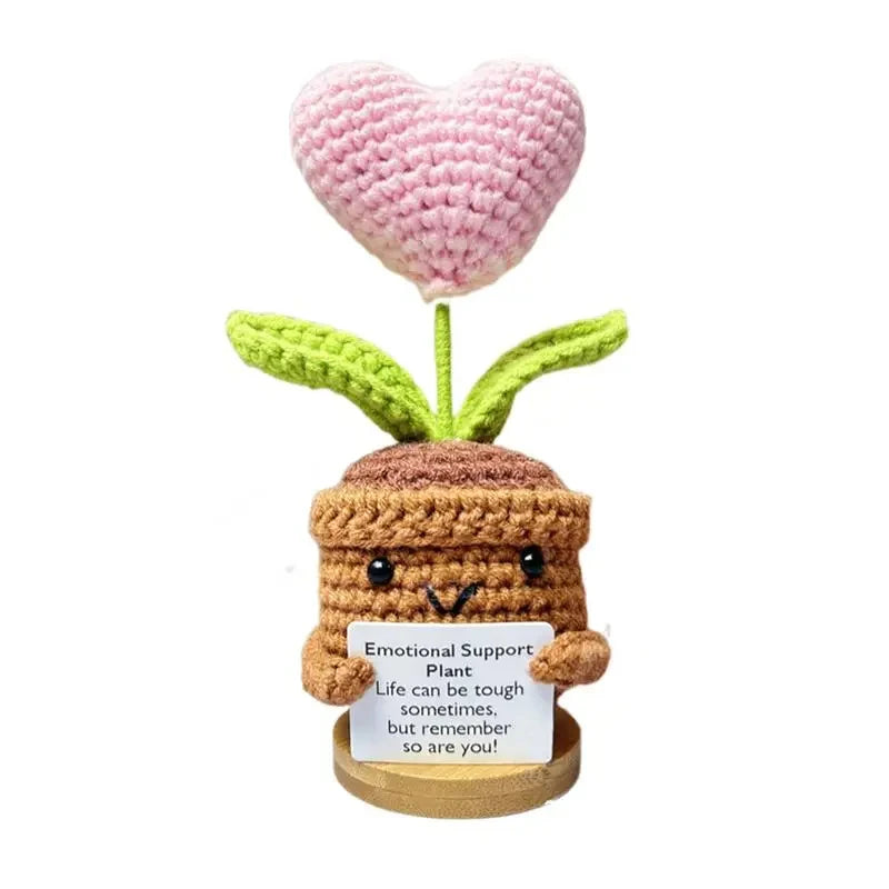 Positive Energy Heart Flower Hand-Woven Doll – Knitted Pocket Hug with Card
