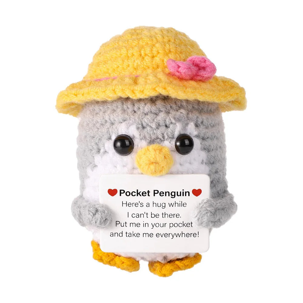 Handmade Knitted Penguin Doll with Positive Energy Card