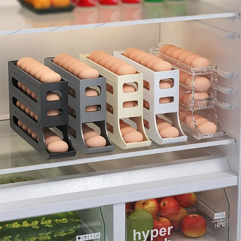 Automatic Rolling Egg Storage Rack – Refrigerator Egg Basket Organizer