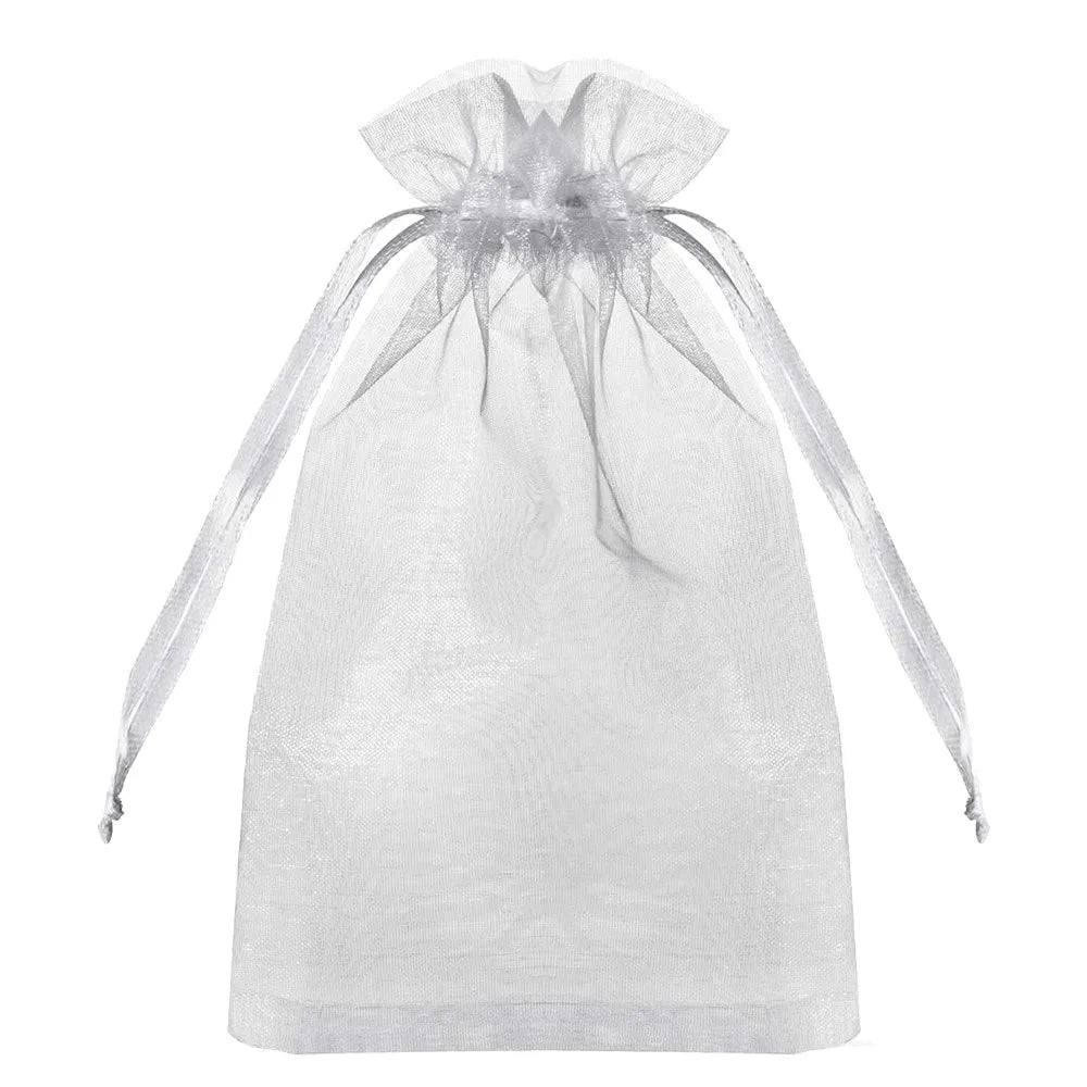 50 Pcs White Sheer Organza Gift Bags with Drawstring