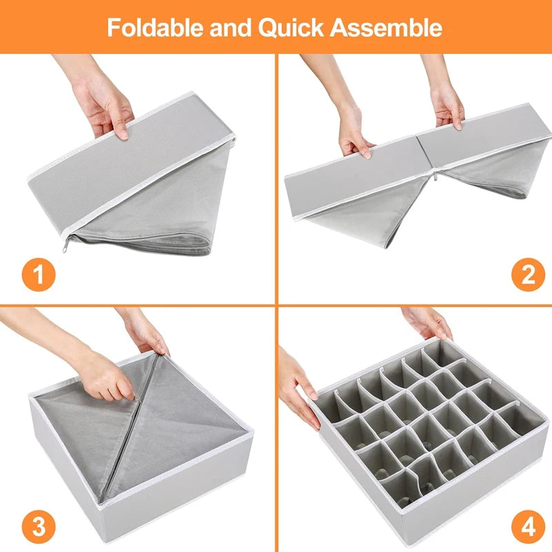 Foldable Underwear Drawer Organizer – Storage Box for Socks, Bras, Scarves & Ties