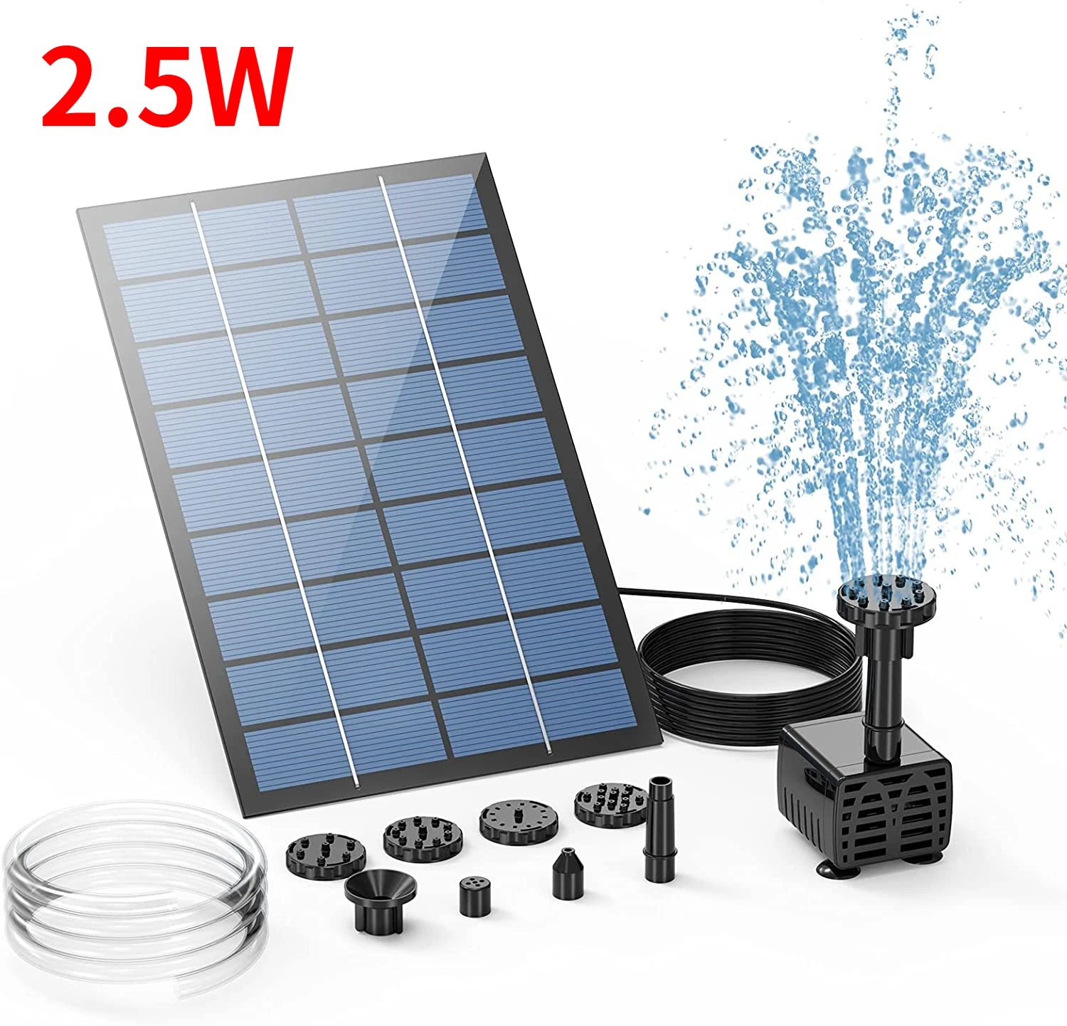 2.5W Solar Fountain Pump with 6 Nozzles & 4ft Pipe