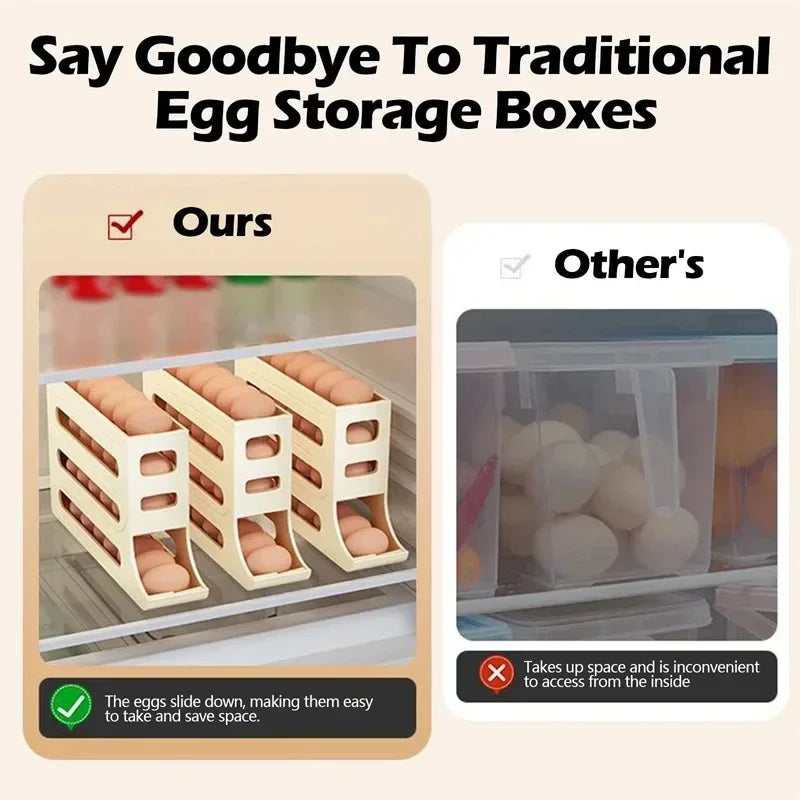 Automatic Rolling Egg Storage Rack – Refrigerator Egg Basket Organizer