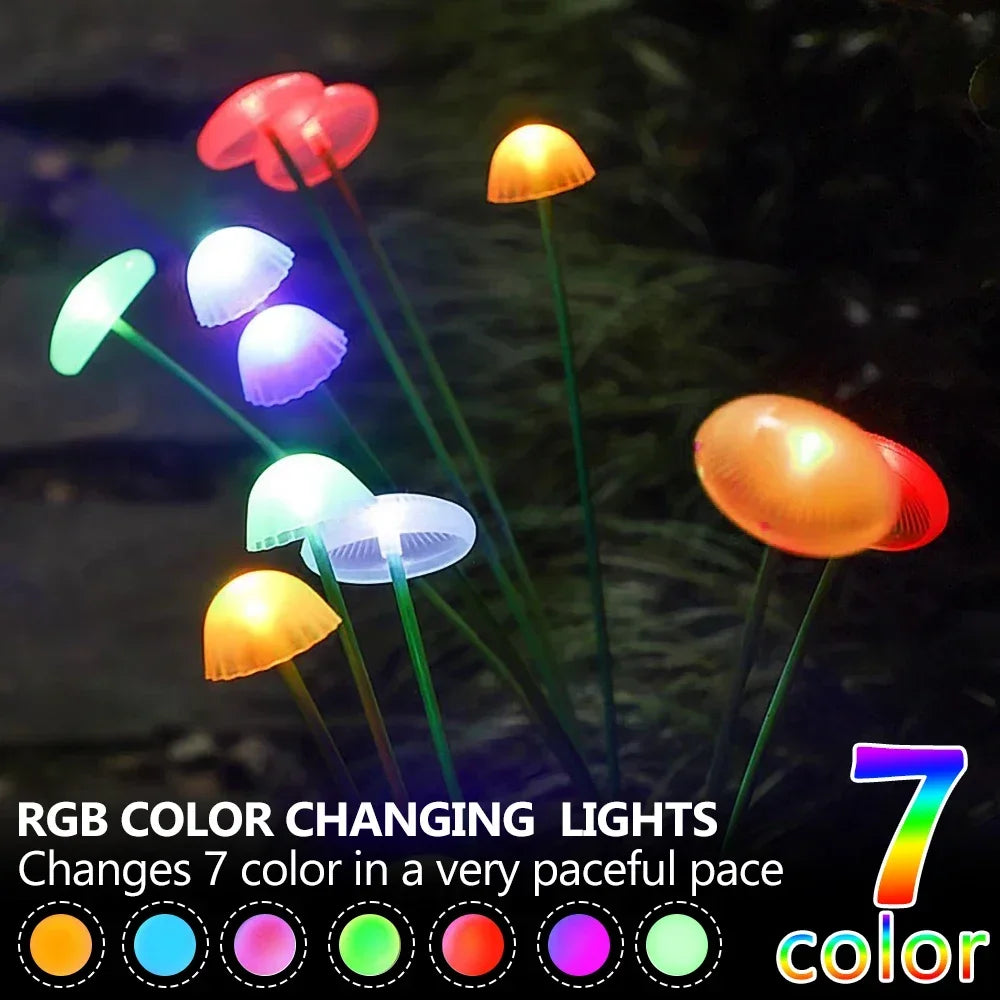 LED Solar Jellyfish Mushroom Fairy Light – RGB Waterproof Garden Lamp