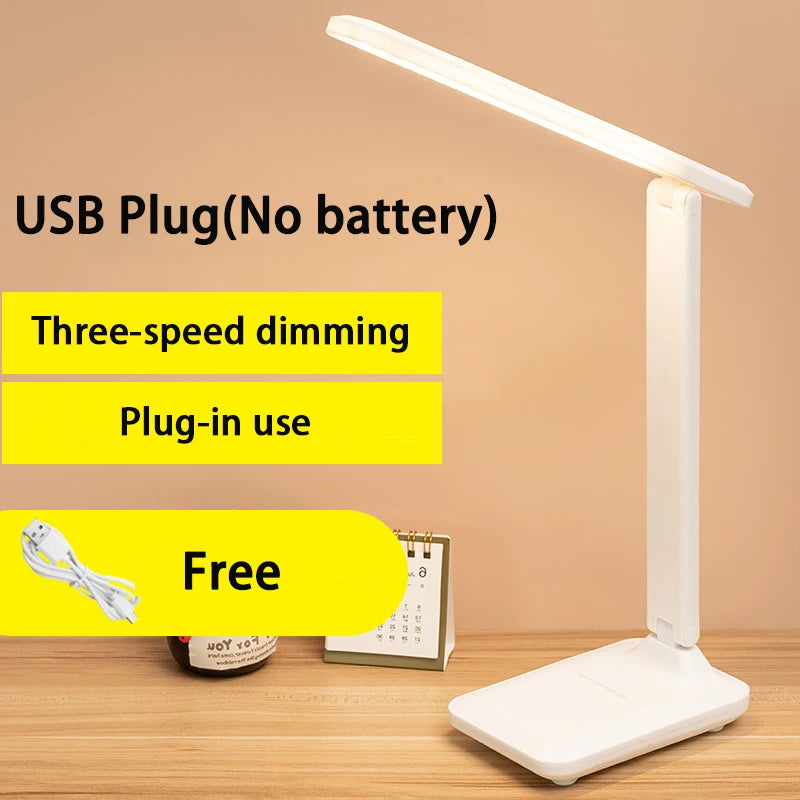 LED Table Lamp – Eye Protection, Touch Dimmable Reading Light, USB Rechargeable for Bedroom or Study