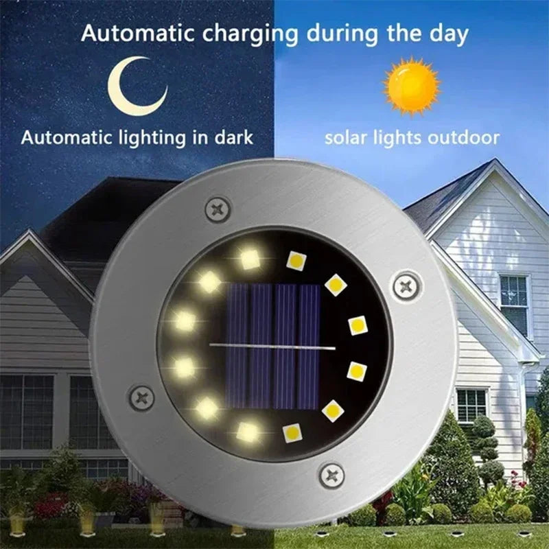 8/20 LED Solar Disk Lights for Garden & Pathway