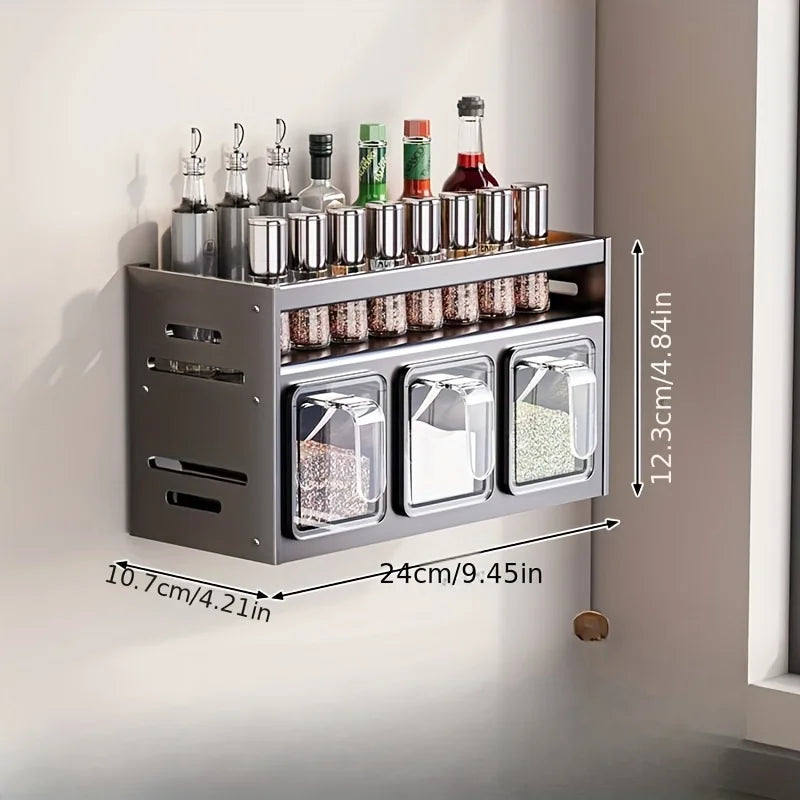 Wall-Mounted Spice Rack with 6 Containers – Rust-Resistant Alloy