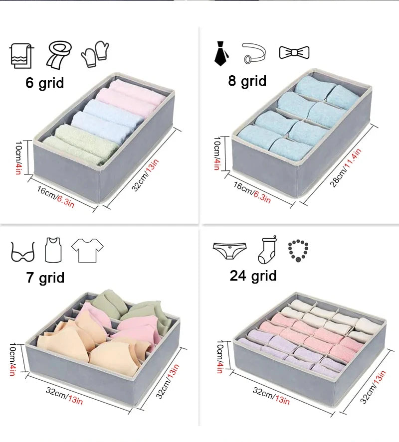 Foldable Underwear Drawer Organizer – Storage Box for Socks, Bras, Scarves & Ties