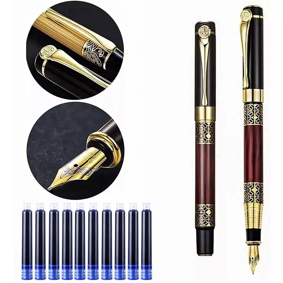 Retro Metal Fountain Pen with Replaceable Ink – Elegant Writing Gift (1–100pcs Set)