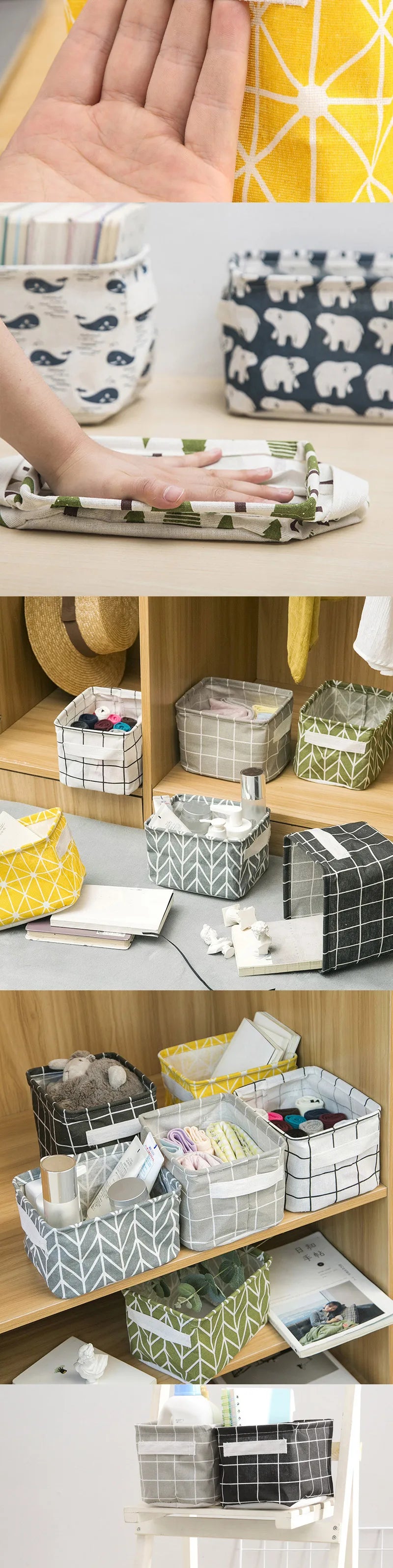 Small Foldable Canvas Storage Basket with Handle