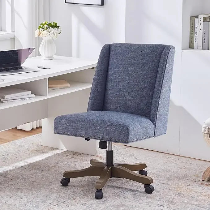 Armless Office Chair with Wooden Legs – Modern Adjustable Swivel Desk Chair for Home, Study, or Sewing