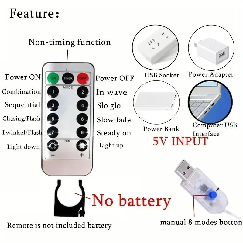 6M LED Fairy String Lights – USB Curtain Lights with 8 Modes for Outdoor & Holiday Decor