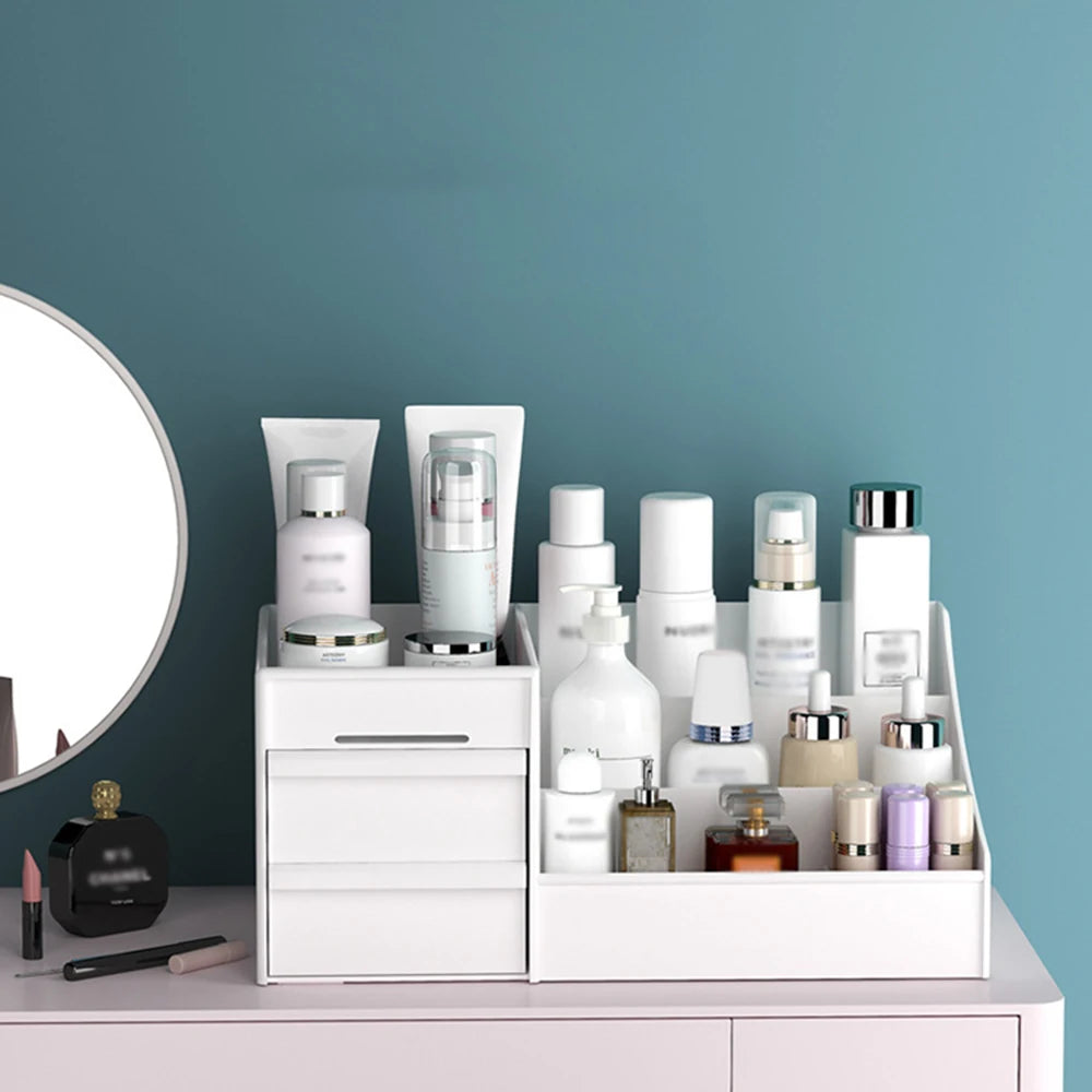 White Plastic Drawer Makeup Storage Box – Desktop Organizer for Cosmetics & Skincare