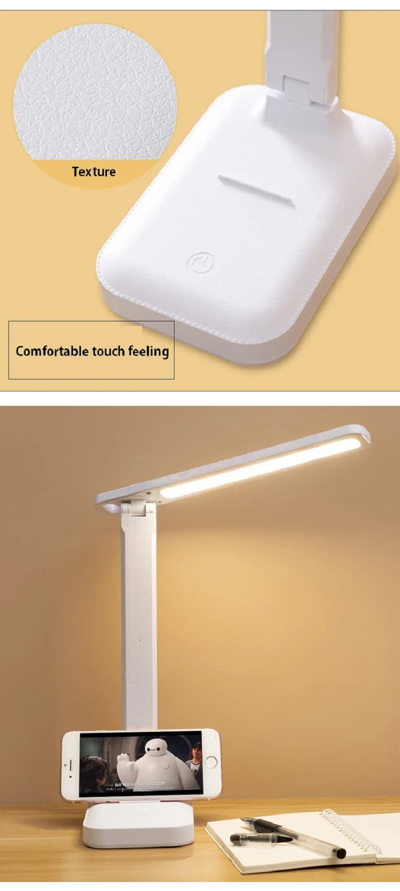 LED Table Lamp – Eye Protection, Touch Dimmable Reading Light, USB Rechargeable for Bedroom or Study