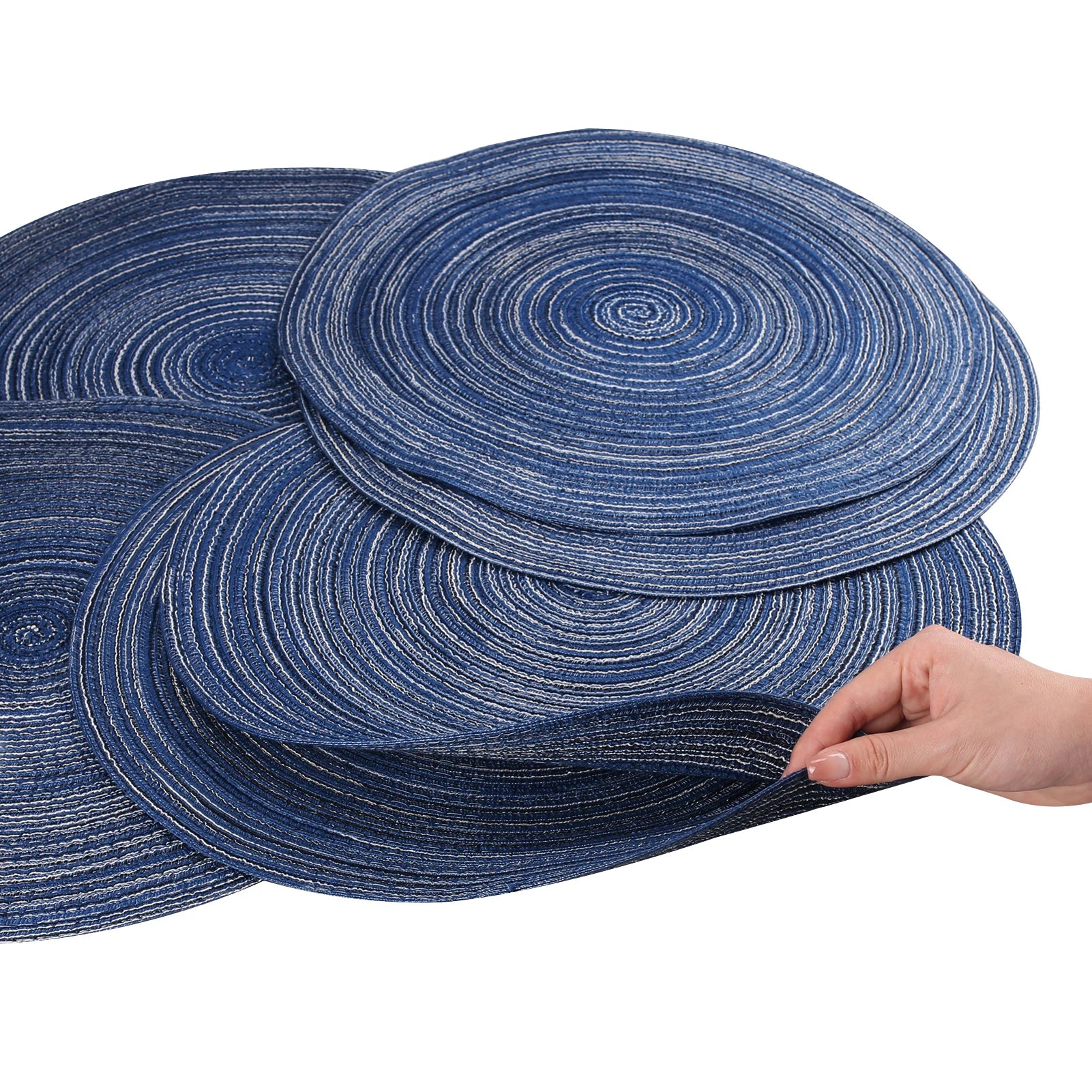 Set of 6 Round Braided Placemats – 34cm Washable Woven Heat-Resistant Table Mats