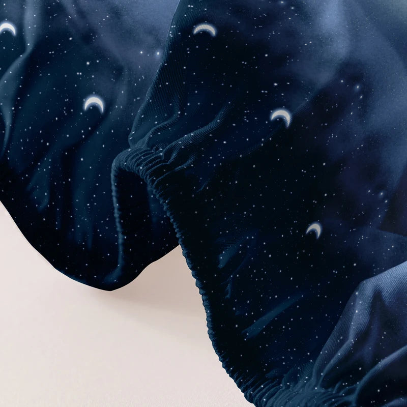 Starry Sky Printed Matte Fitted Sheet – Modern Bedroom Bedding (No Pillowcases)