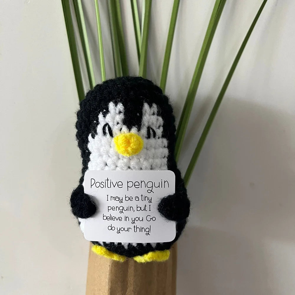 Handmade Knitted Penguin Doll with Positive Energy Card