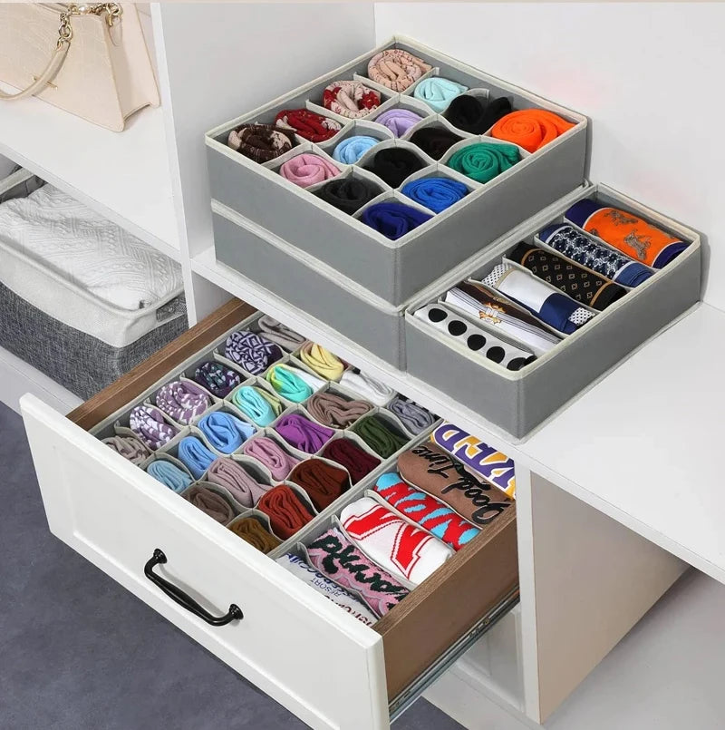 Foldable Underwear Drawer Organizer – Storage Box for Socks, Bras, Scarves & Ties