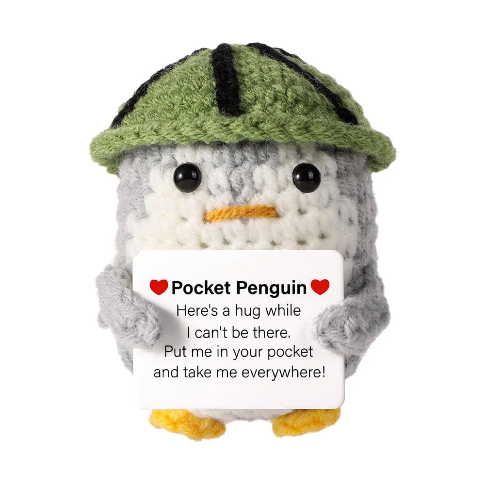Handmade Knitted Penguin Doll with Positive Energy Card