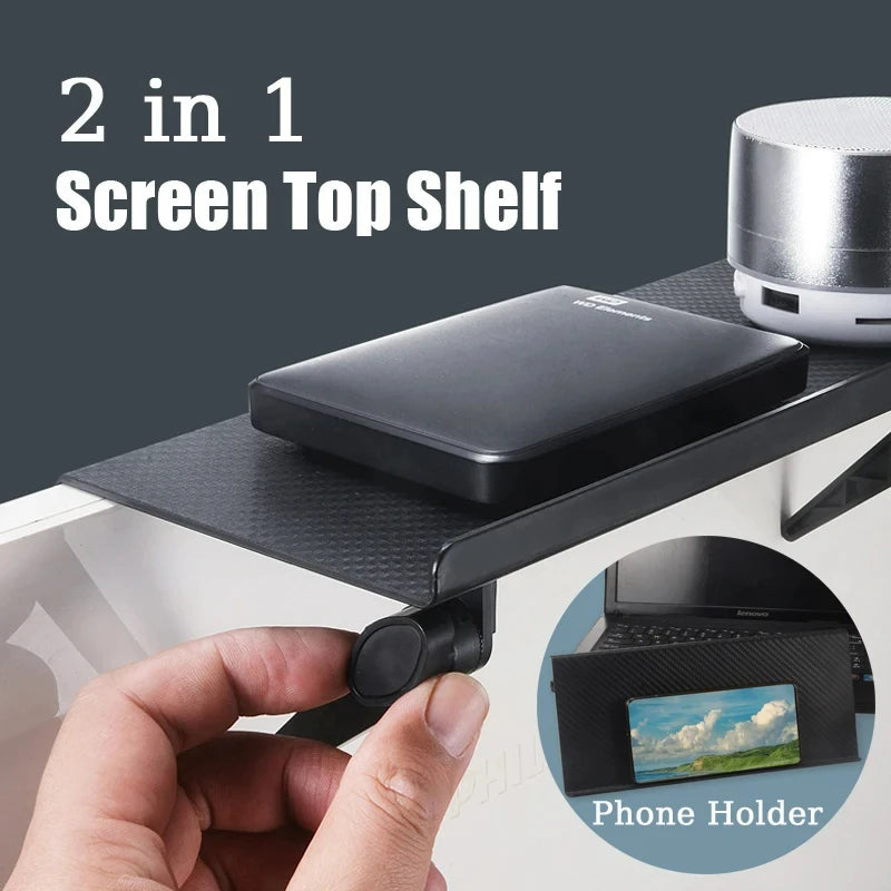 Screen Top Storage Rack – No-Drill Shelf for TV & Computer