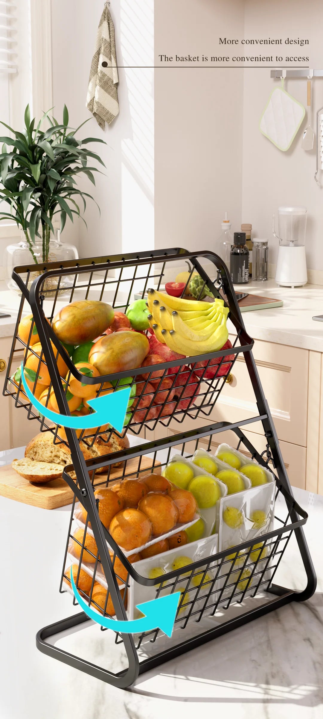 Black Multi-Layer Kitchen Vegetable & Fruit Storage Rack – Floor-to-Ceiling Organizer