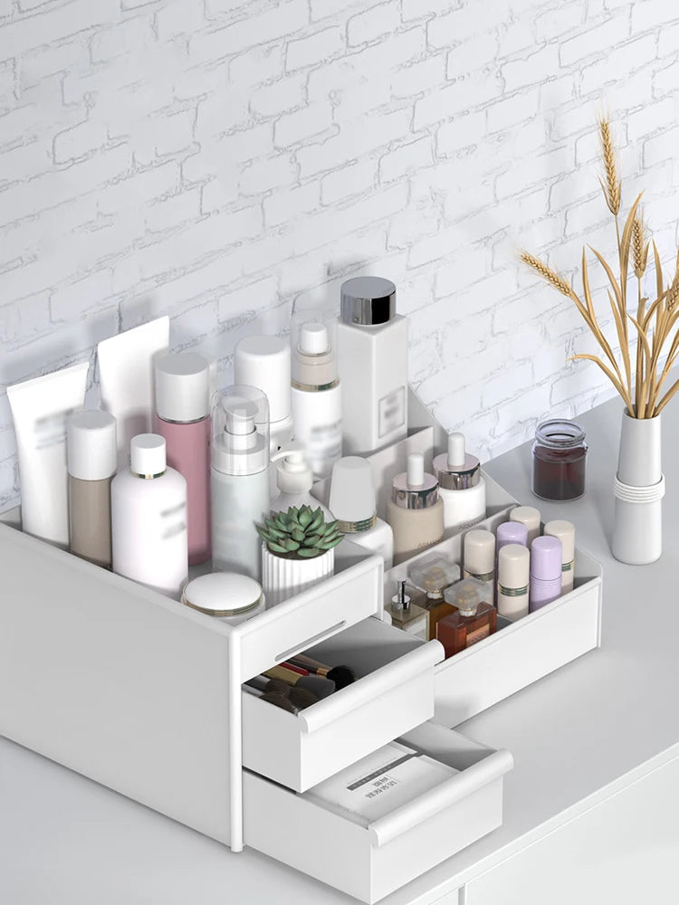 White Plastic Drawer Makeup Storage Box – Desktop Organizer for Cosmetics & Skincare