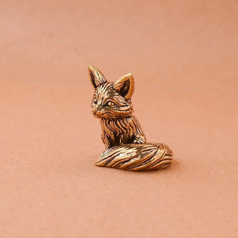 Brass Fox Statue – Miniature Copper Animal Figurine for Desk or Home Decor