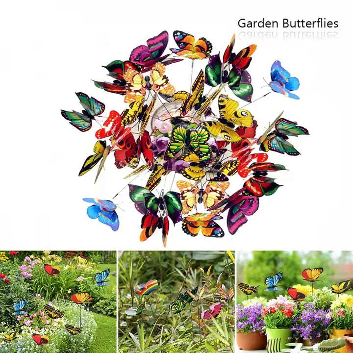 50pcs Colorful Butterfly Stakes – Lifelike Garden & Flower Pot Decorations (25×4cm)