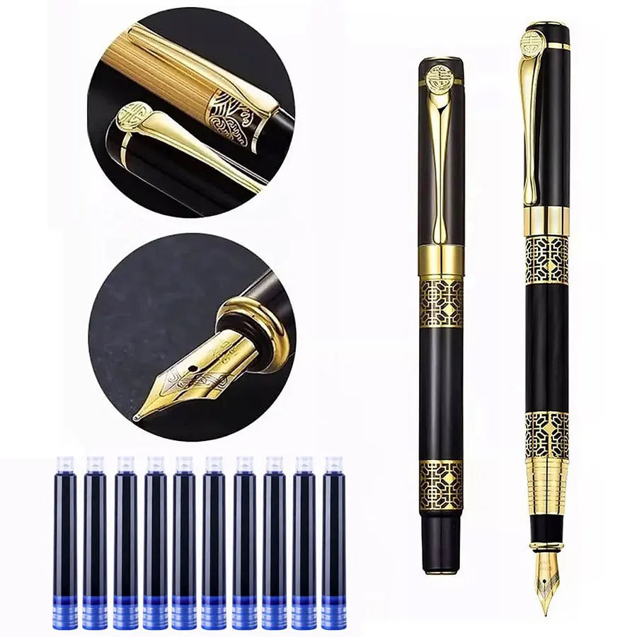 Retro Metal Fountain Pen with Replaceable Ink – Elegant Writing Gift (1–100pcs Set)