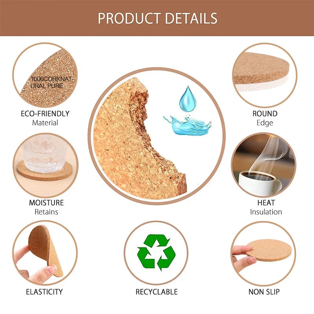 Natural Cork Coasters – Heat-Resistant Non-Slip Drink Mats