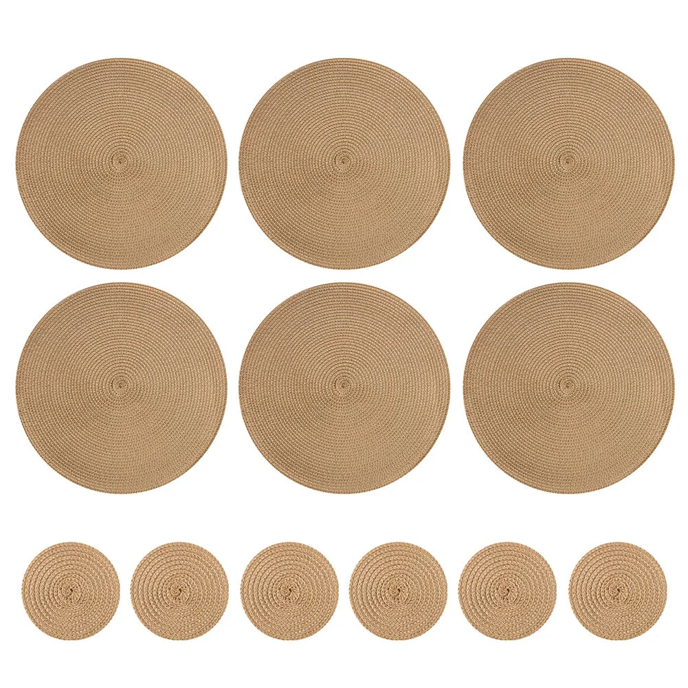 Set of 6 Round Braided Placemats – 34cm Washable Woven Heat-Resistant Table Mats