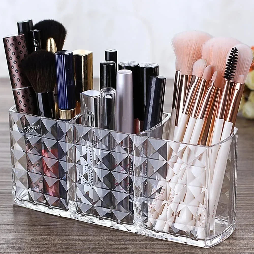 Clear Acrylic Makeup Brush & Lipstick Holder – Desk Cosmetic Organizer