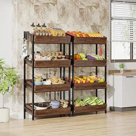 Tribesigns 4-Tier Wood Fruit & Vegetable Basket Stand