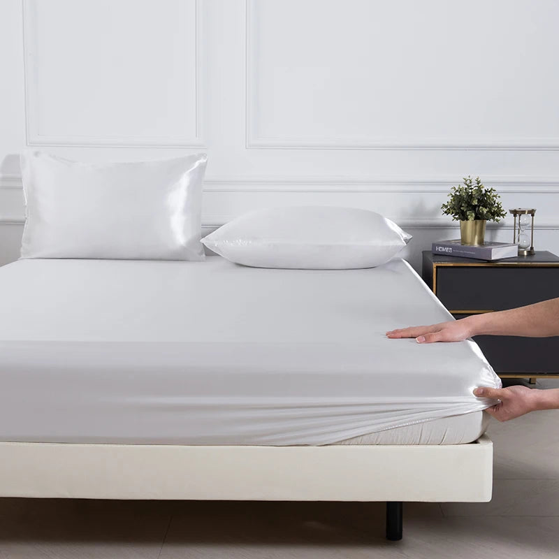 3PC Satin Fitted Sheet Set with Pillow Covers
