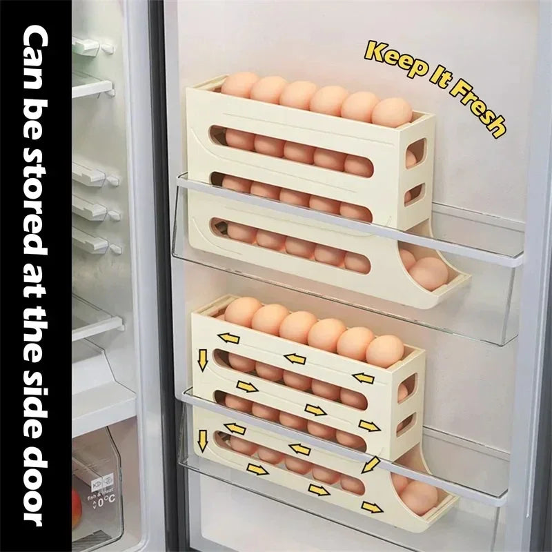 Automatic Rolling Egg Storage Rack – Refrigerator Egg Basket Organizer