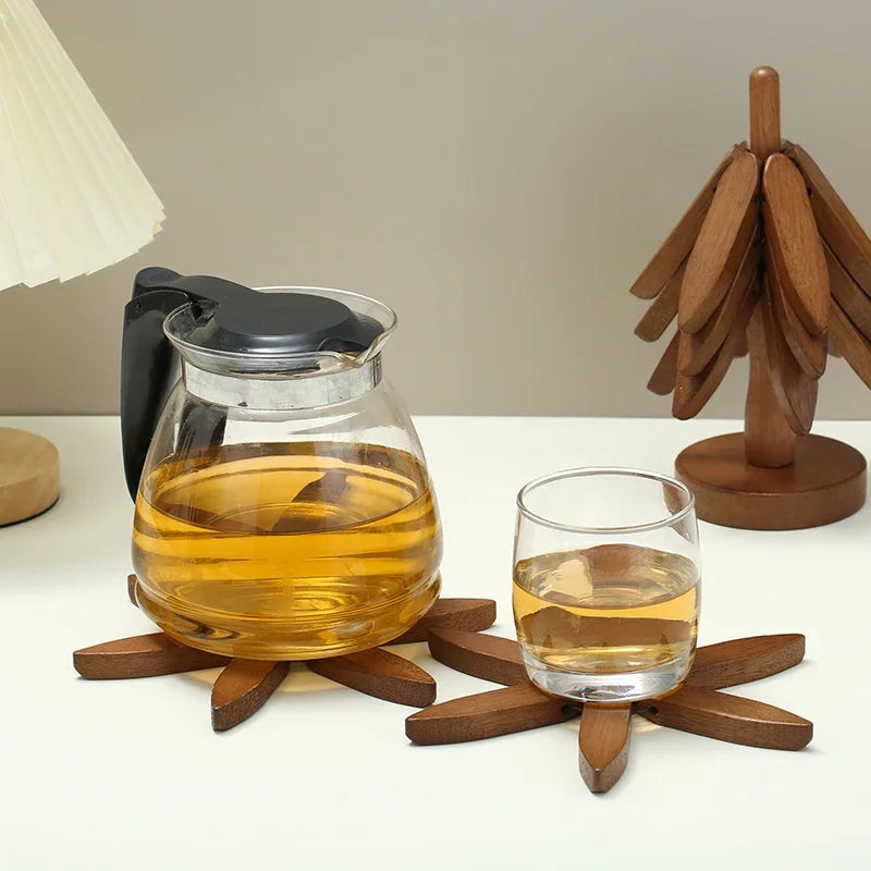 4PCS Bamboo Wooden Trivets – Tree Design Heat-Resistant Table Mats