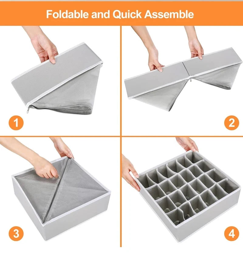 Foldable Underwear Drawer Organizer – Storage Box for Socks, Bras, Scarves & Ties
