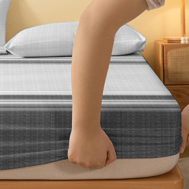 1pc Simple Modern Geometric Print Matte Fitted Sheet – Bedroom Bed Cover (No Pillowcases)