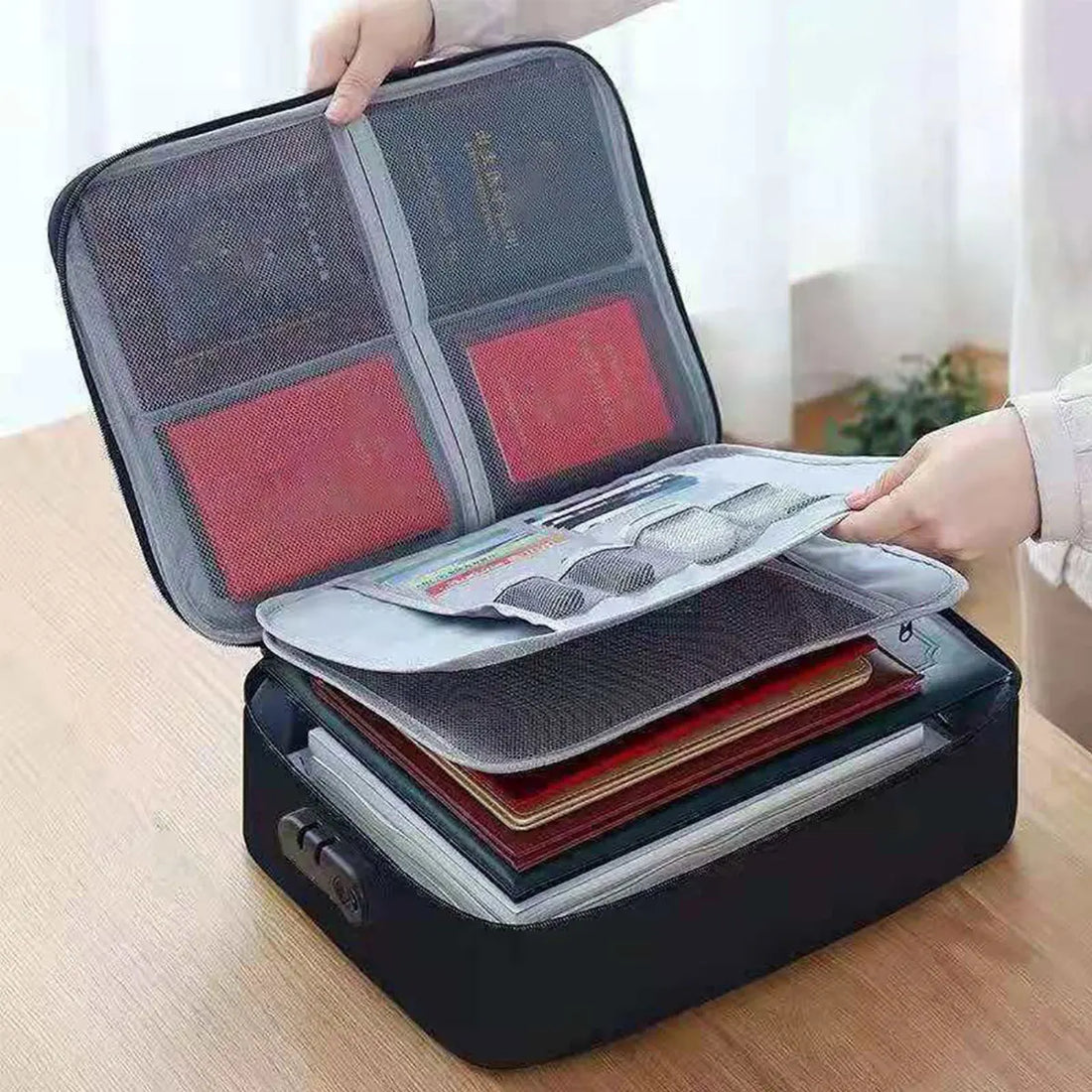 3-Layer Document Organizer Bag – Passport, File & Safe Storage Case for Home/Travel