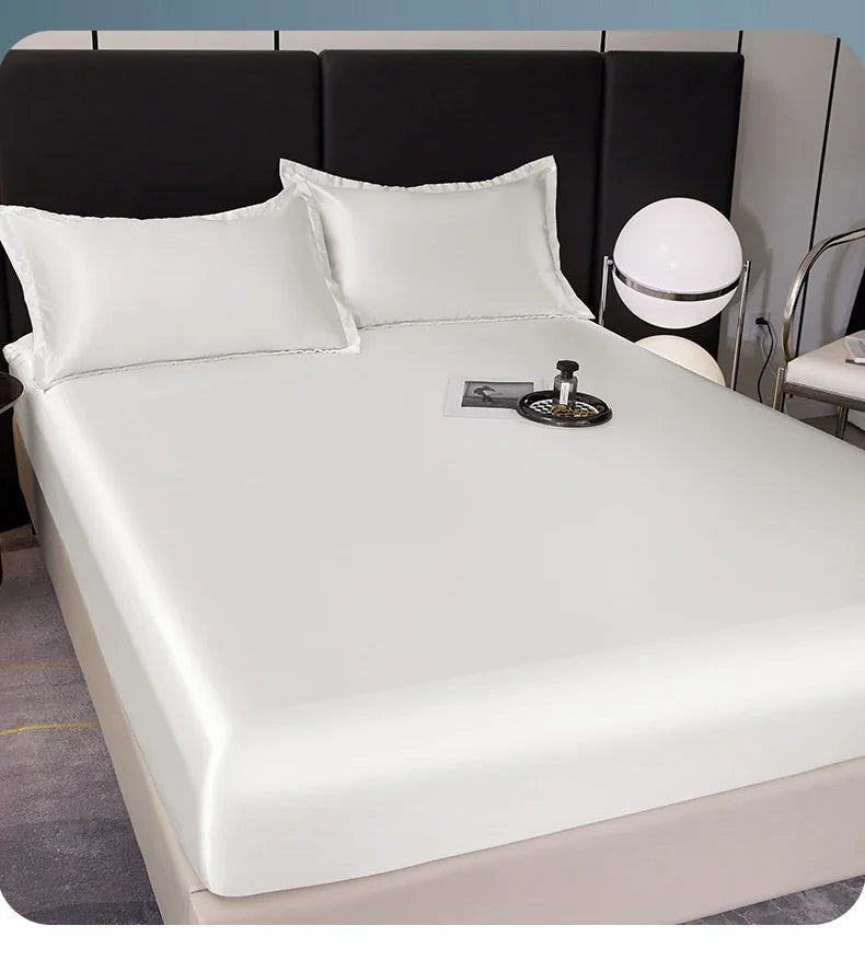Satin Rayon Fitted Sheet – Solid Color Elastic Bed Cover