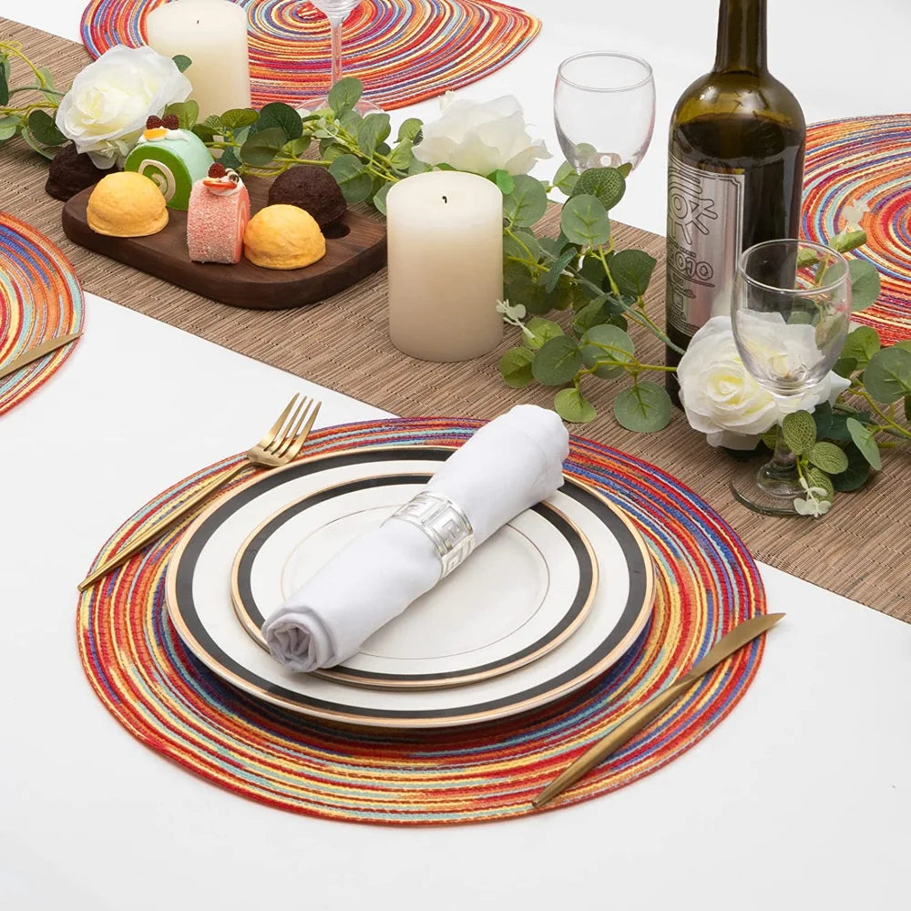 Set of 6 Round Braided Placemats – 34cm Washable Woven Heat-Resistant Table Mats