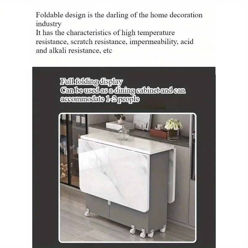Foldable Rectangular Dining Table with Wheels – Space-Saving Multi-Functional Table for Small Apartments